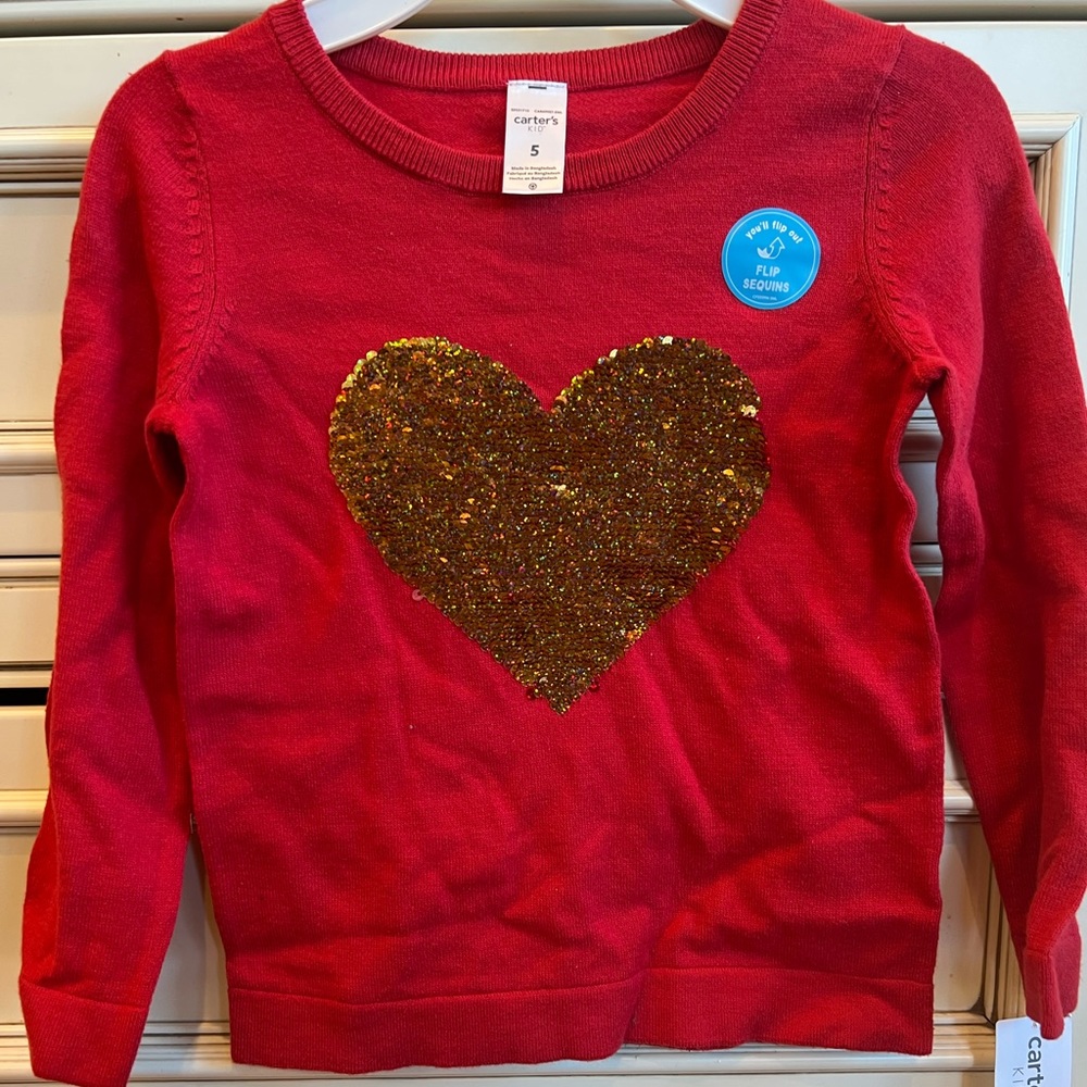 Carter's Girls Flip Sequin Red Heart Valentine's day Sweater Warm NWT $40